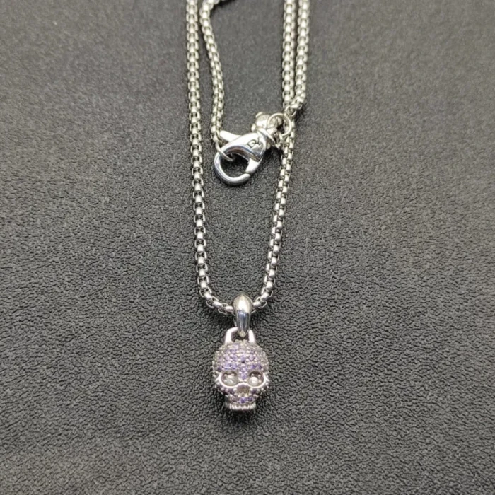 David Yurman Rose Gold Purple Diamond Gumball Necklace, 2mm Chain, 45+5cm Adjustable Length