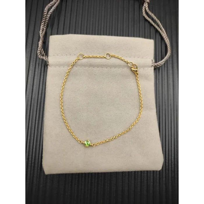 David Yurman 4mm Gold Single Stone Green Diamond Bracelet