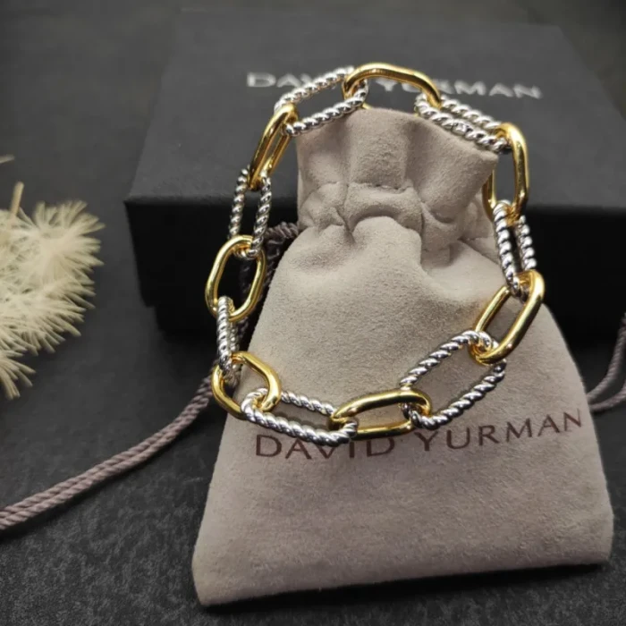 David Yurman Madison Chain Multi-Ring Gold and Silver Bracelet, Length 21cm