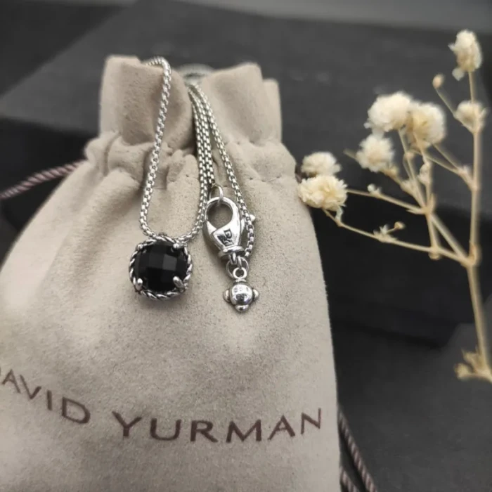 David Yurman 8mm Black Gemstone Four-Prong Pendant Necklace