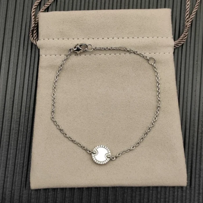 David Yurman Sterling Silver Pavé Mother of Pearl Round Charm Bracelet