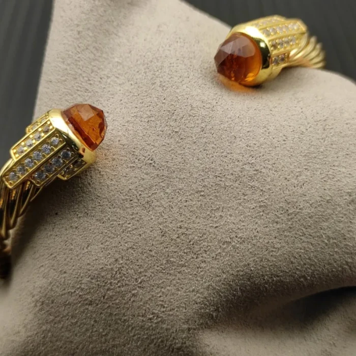 David Yurman 7mm Gold-Tone Cable Cuff Bracelet Champagne Diamonds