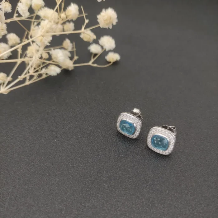 David Yurman 7mm Square Blue Diamond Stud Earrings