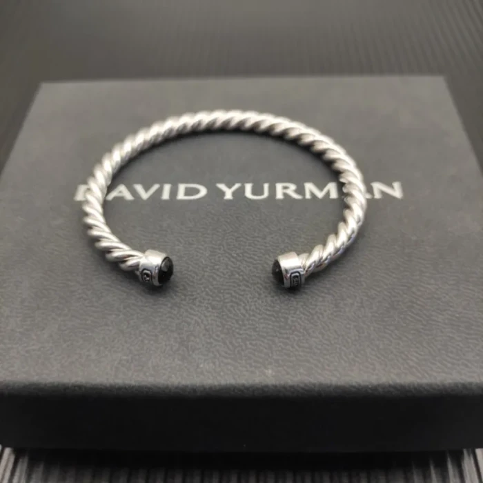 David Yurman 6mm Sterling Silver Black Diamond Cable Cuff Bracelet
