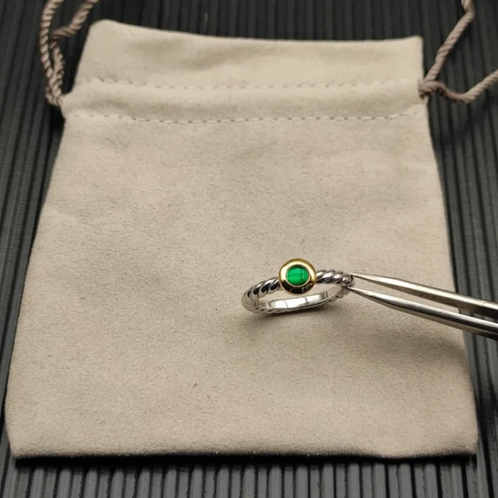 David Yurman Gold and Silver 2.8mm Petite Cable Green Chalcedony Ring