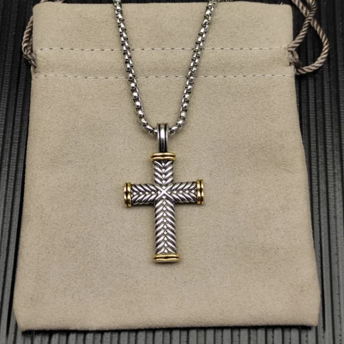David Yurman Gold and Silver Cable Cross Necklace