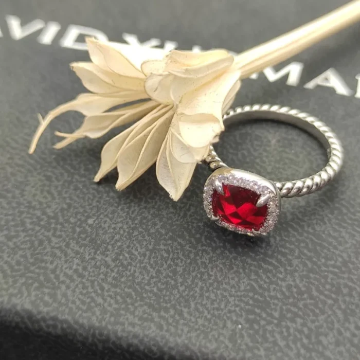 David Yurman Four-Prong Square Red Diamond Ring