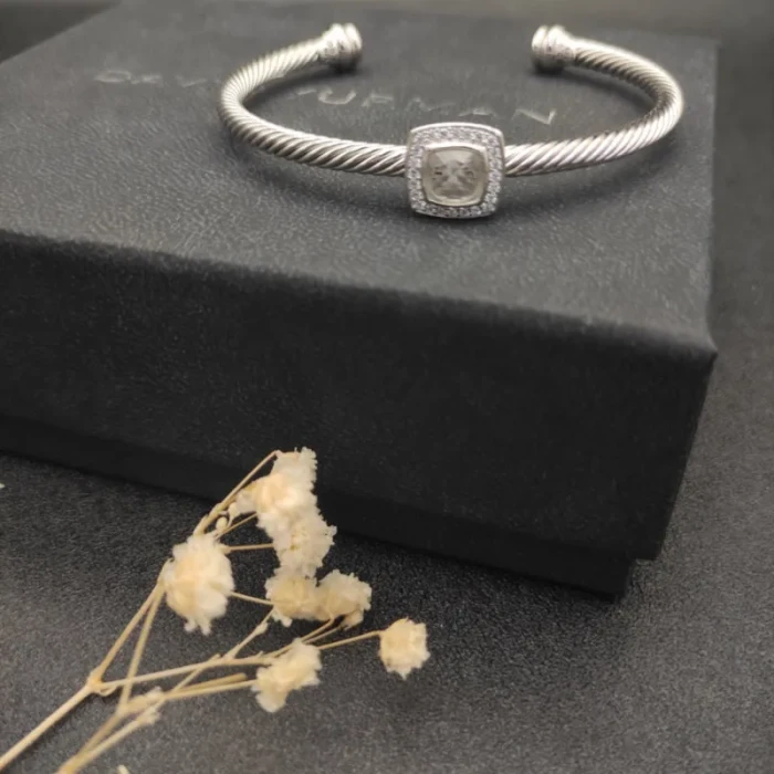 David Yurman 4mm Square Pavé Cable Bracelet with White Diamonds