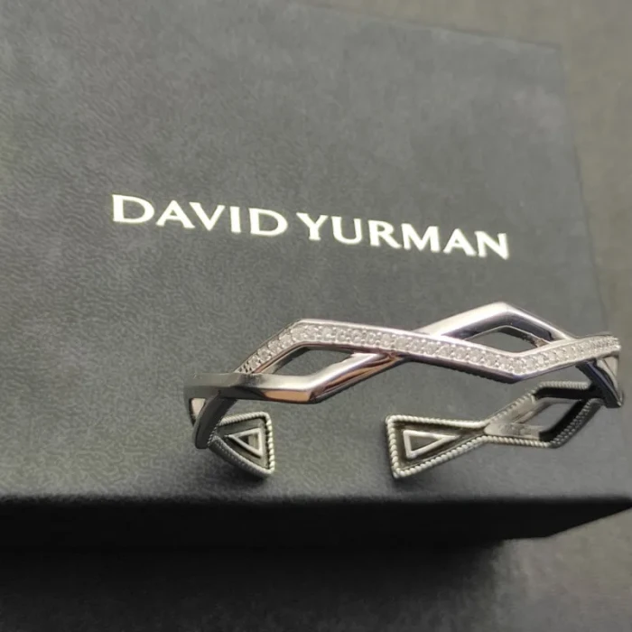 David Yurman Silver Two-Row Cuff Bracelet 13mm, Fits Wrist Size 16cm - 20cm