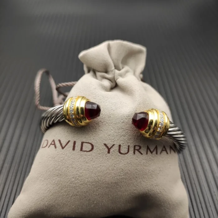 David Yurman 7mm Gold Red Diamond Head Gemstone Bracelet, Fits Wrist Sizes 16–20cm