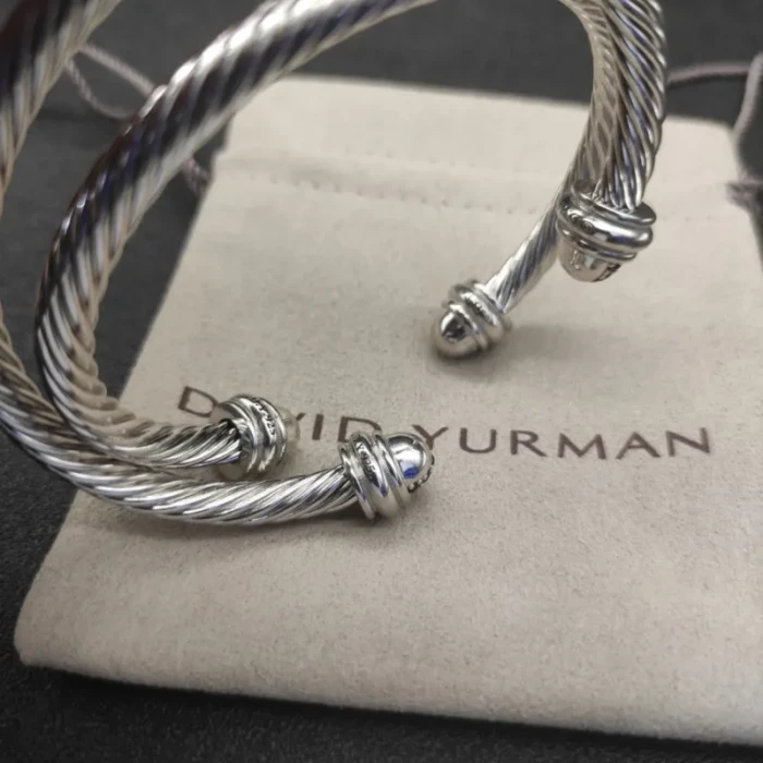 David Yurman 5mm Half-Pavé Cable Cuff Bracelet White Diamonds