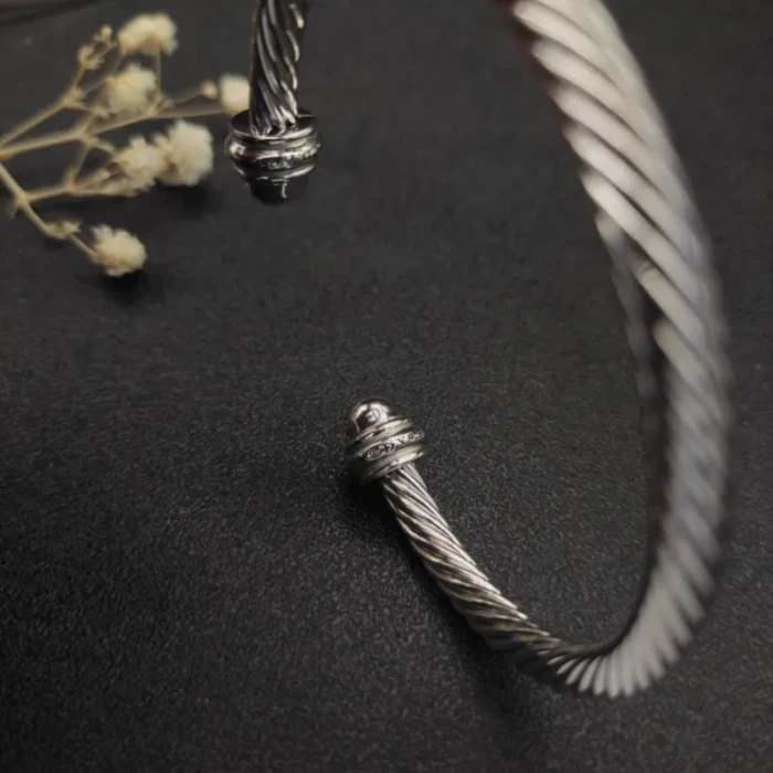 David Yurman 5mm Half-Pavé Cable Cuff Bracelet White Diamonds