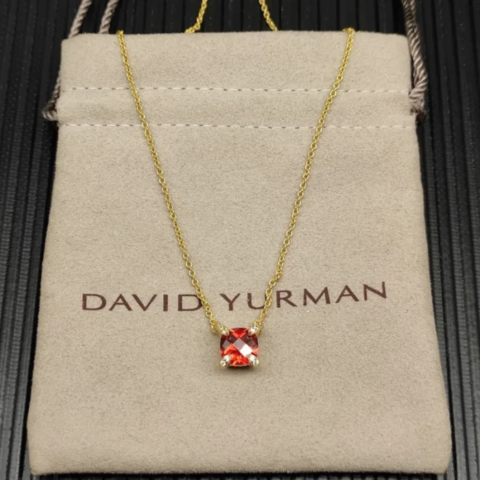 David Yurman Gold 8mm Four-Prong Red Diamond Necklace
