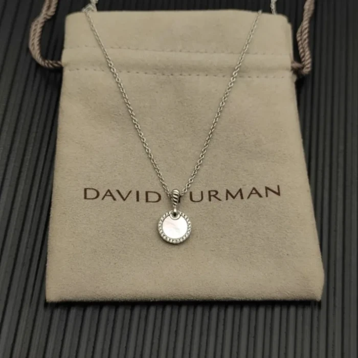 David Yurman Sterling Silver 17.8mm Round Pavé Mother of Pearl Necklace