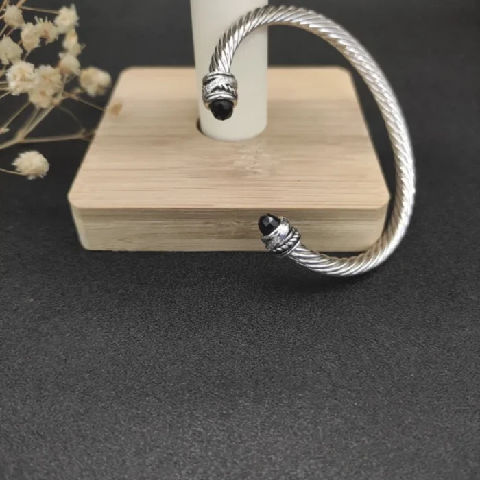 David Yurman 5mm Cable Classics Rotating Black Diamond Cuff Bracelet