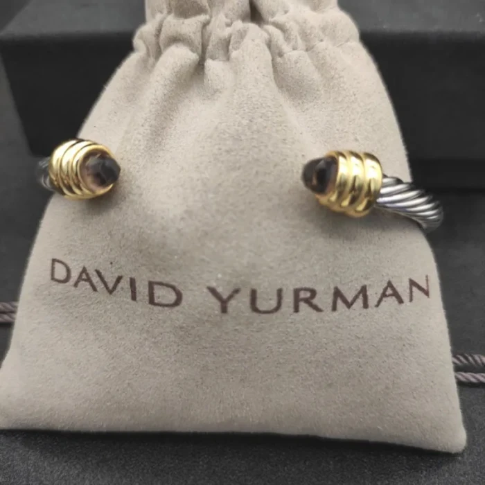 David Yurman 5mm Gold Cable Bracelet with Purple Diamonds