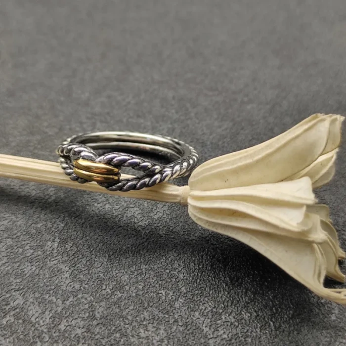 David Yurman Gold and Silver Horizontal Cable Twist Ring