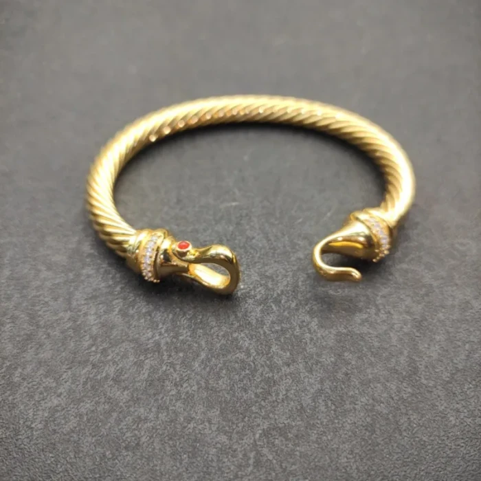 David Yurman Gold-Tone 7mm Diamond Hook Head Cuff Bracelet