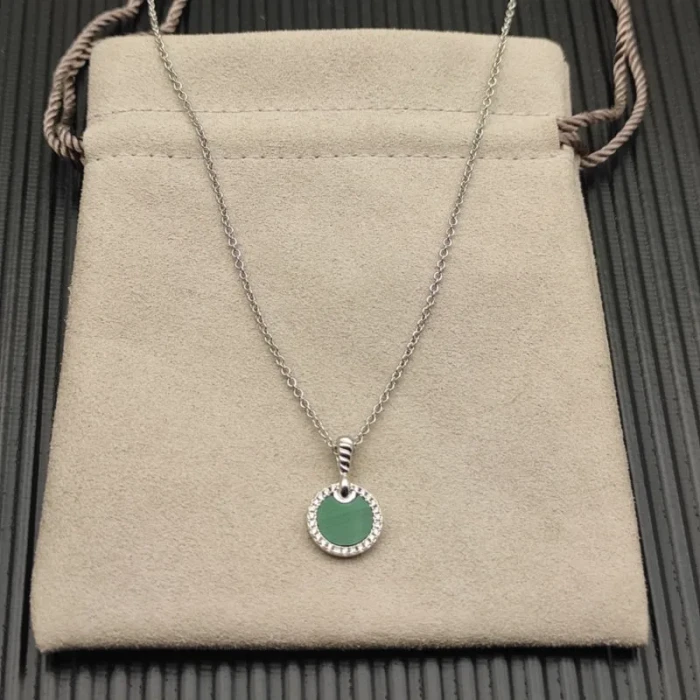 David Yurman Sterling Silver 17.8mm Round Pavé Malachite Necklace