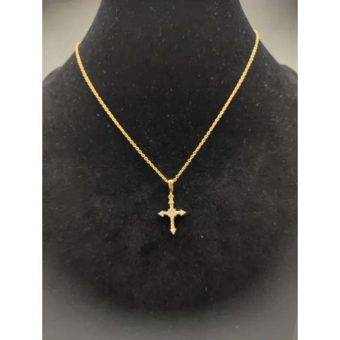 David Yurman Gold Small Modern Cross Diamond Pendant Necklace