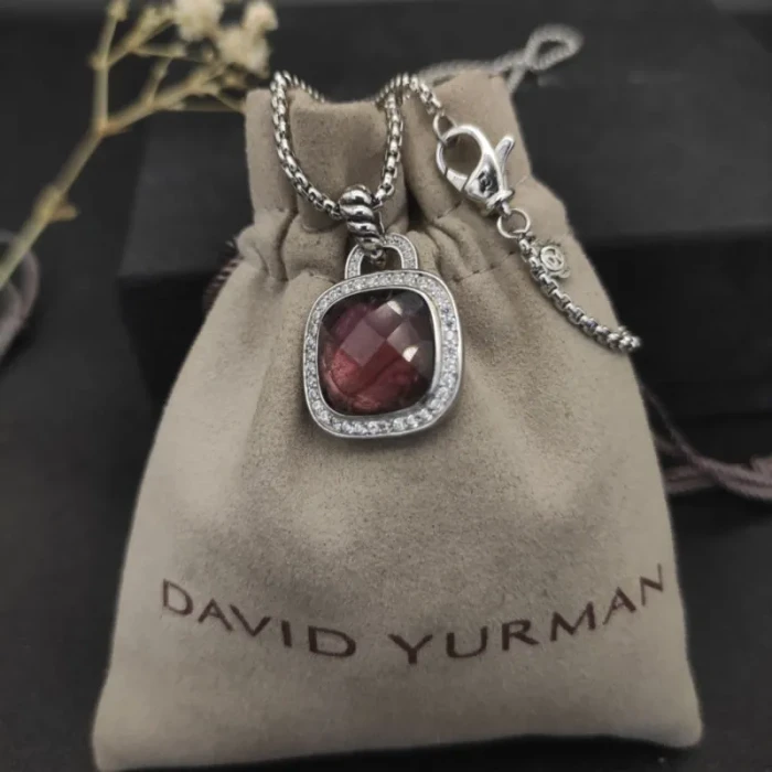 David Yurman 14mm Cushion-Cut Center Stone Necklace with Purple Pavé