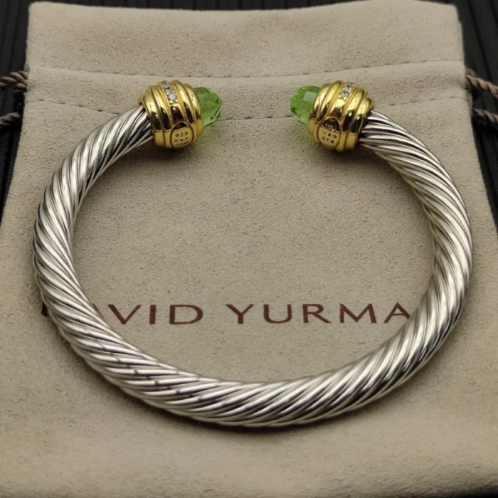 David Yurman 7mm Gold Light Green Diamond Head Gemstone Bracelet, Fits Wrist Sizes 16–20cm