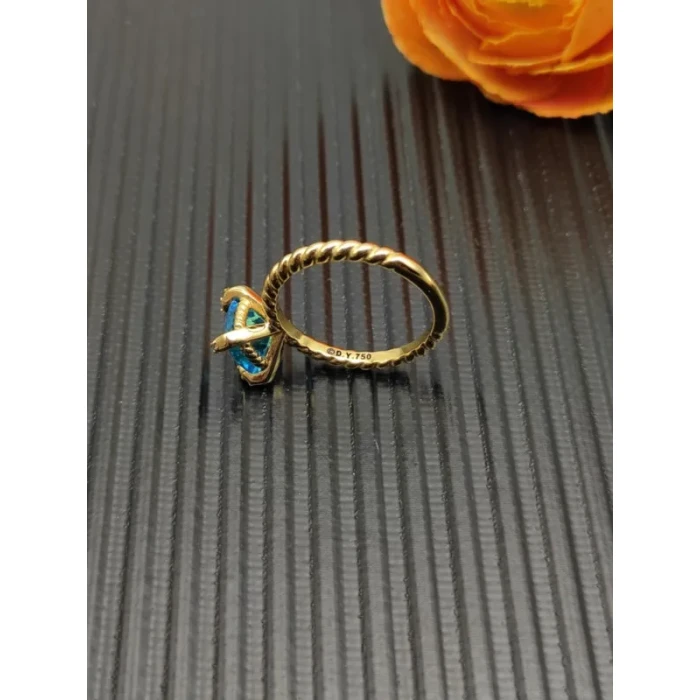 David Yurman Gold 8mm Four-Prong Blue Diamond Ring