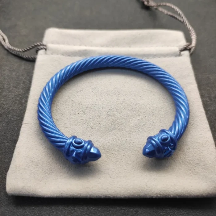 David Yurman 7mm Deep Blue Colorful Enamel Cuff Bracelet, Fits Wrist Size 16cm - 20cm