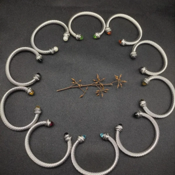 David Yurman 7mm Cable Bracelet with Rotating Red Pavé End Caps