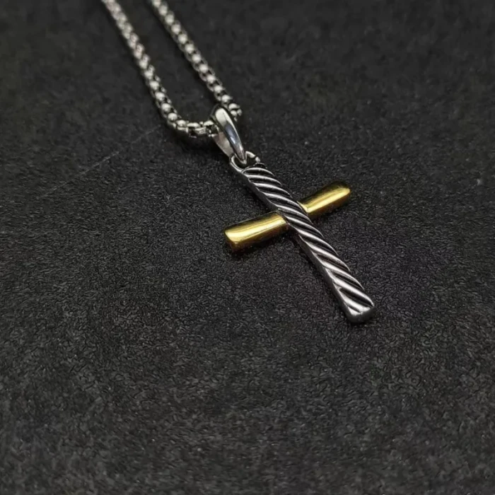 David Yurman Gold and Silver Horizontal Cross Pendant Necklace