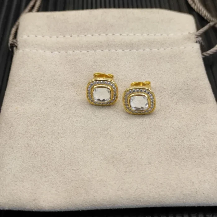 David Yurman 7mm Gold Square White Diamond Stud Earrings