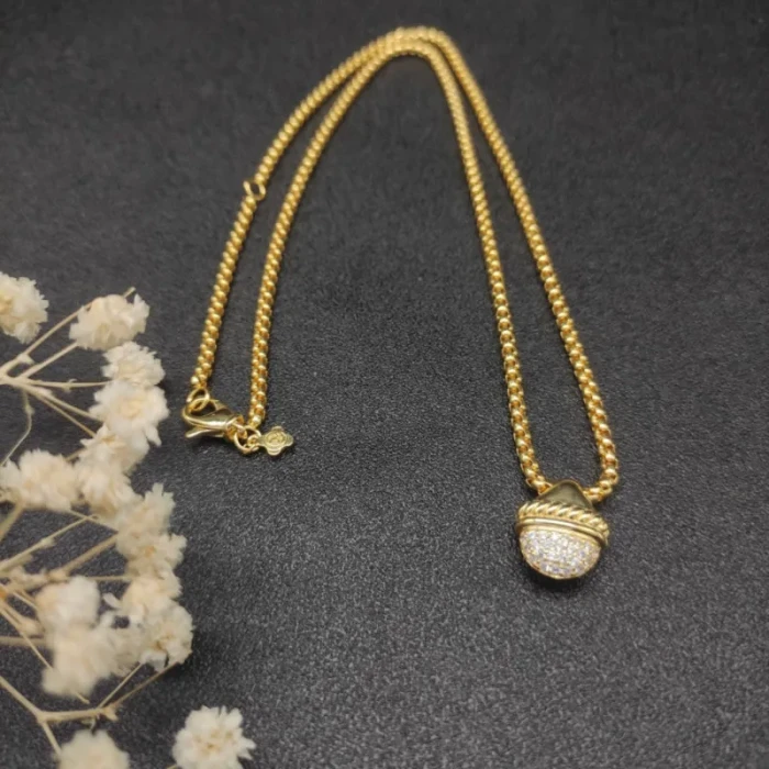 David Yurman Gold Cable Necklace with Half-Pavé Diamonds