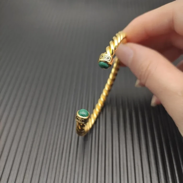 David Yurman 6mm Gold Malachite Cable Cuff Bracelet