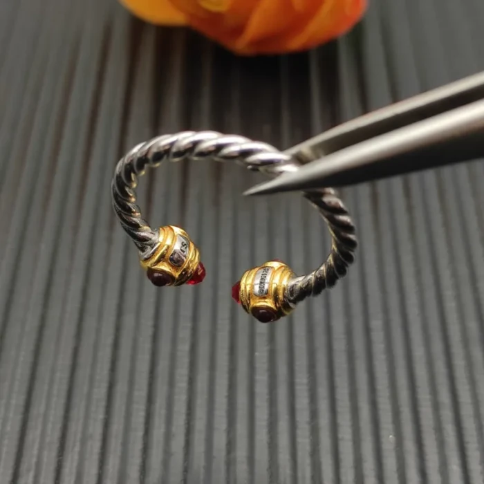 David Yurman 2.3mm Gold and Silver Renaissance Red Diamond Pavé Ring