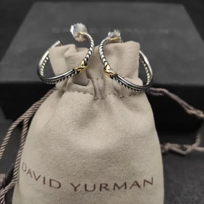 David Yurman X Cable Hoop Earrings Silver