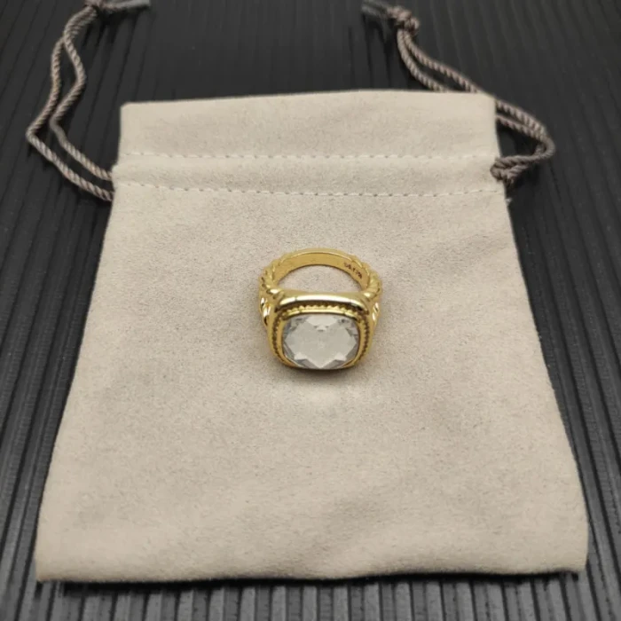 David Yurman Gold 14mm Square Pavé White Diamond Ring