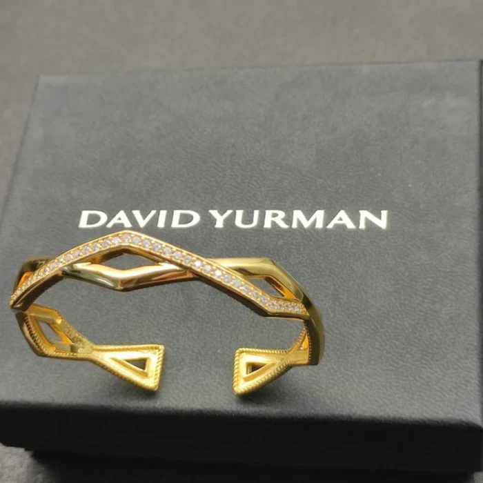 David Yurman Gold Two-Row Cuff Bracelet 13mm, Fits Wrist Size 16cm - 20cm