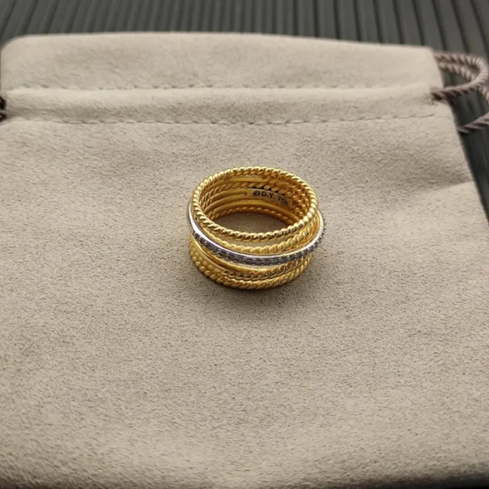David Yurman Gold Pavé Twisted Cable Ring