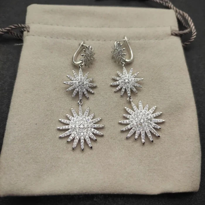 David Yurman Silver Triple Sunflower Earrings, 51mm Length
