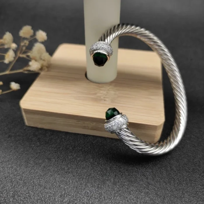 David Yurman 7mm Full Pavé Deep Green Diamond Cable Bracelet