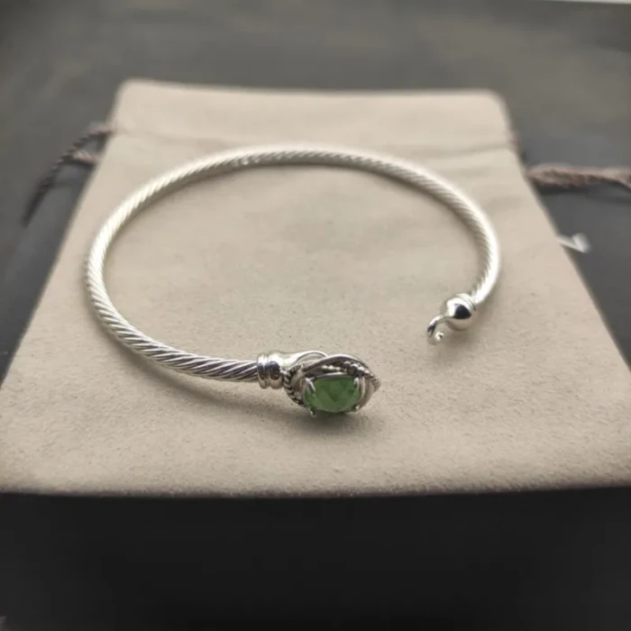 David Yurman 3mm Cable Classic Four-Point Green Diamond Cuff Bracelet