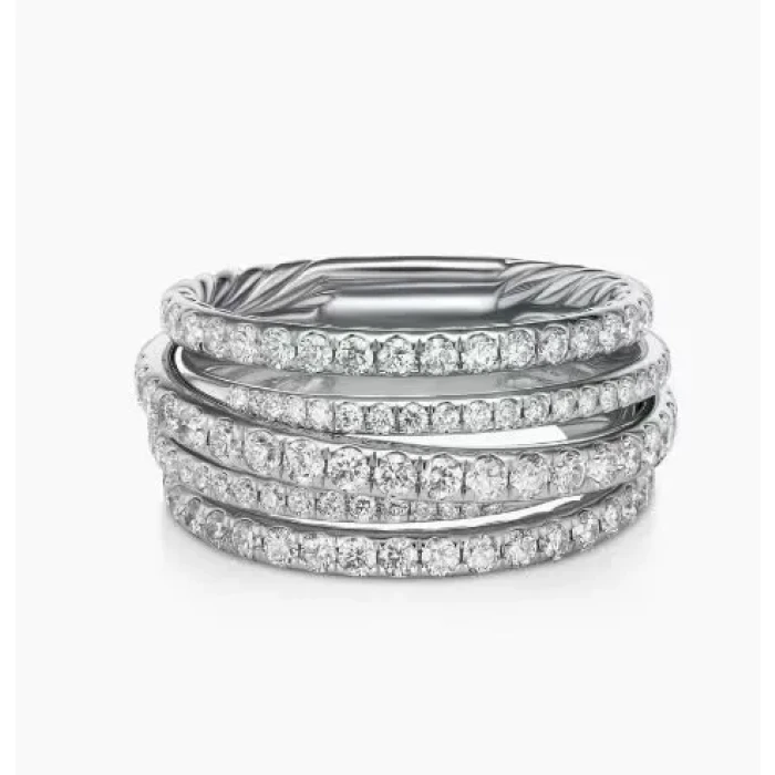 David Yurman Silver Pavé Diamond Interlocking Ring