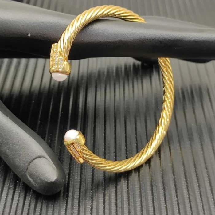 David Yurman Gold 5mm Five-Row Pavé Diamond Pearl Bracelet