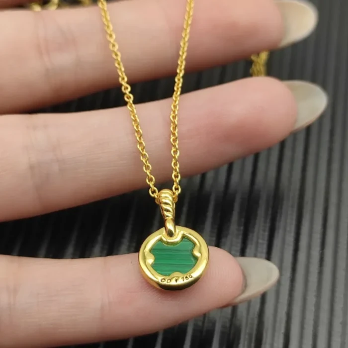 David Yurman 17.8mm Gold Round Peacock Green Diamond Necklace