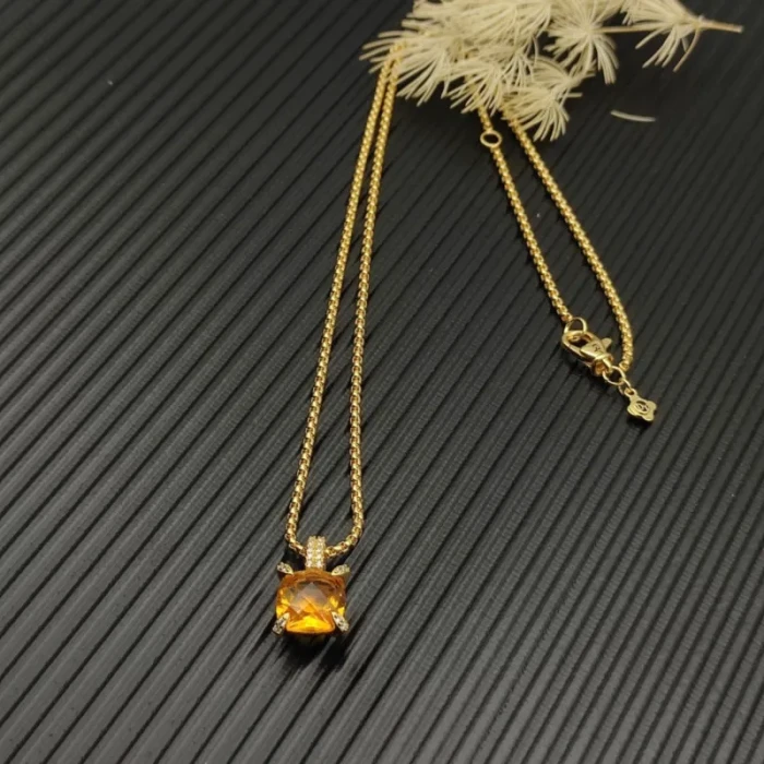 David Yurman Gold 11mm Four-Prong Yellow Diamond Necklace