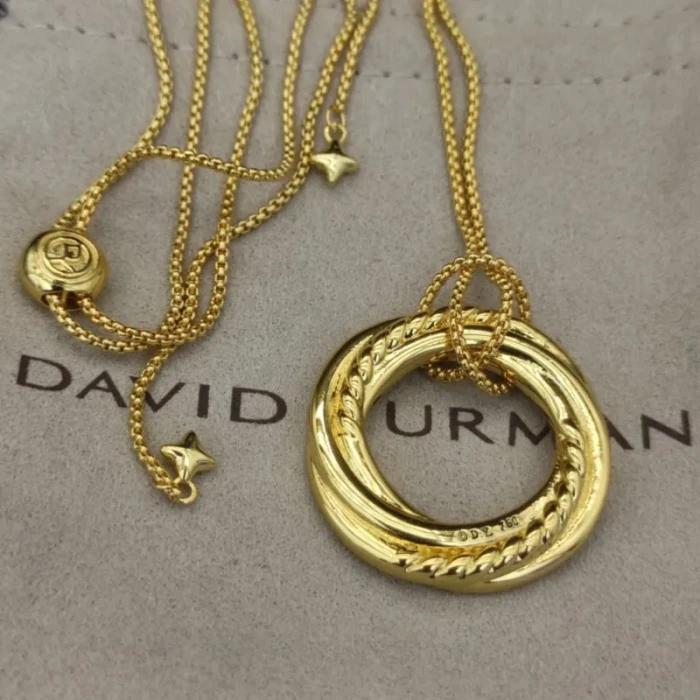 David Yurman 30mm Gold Tone Round Pavé-Crystal Necklace
