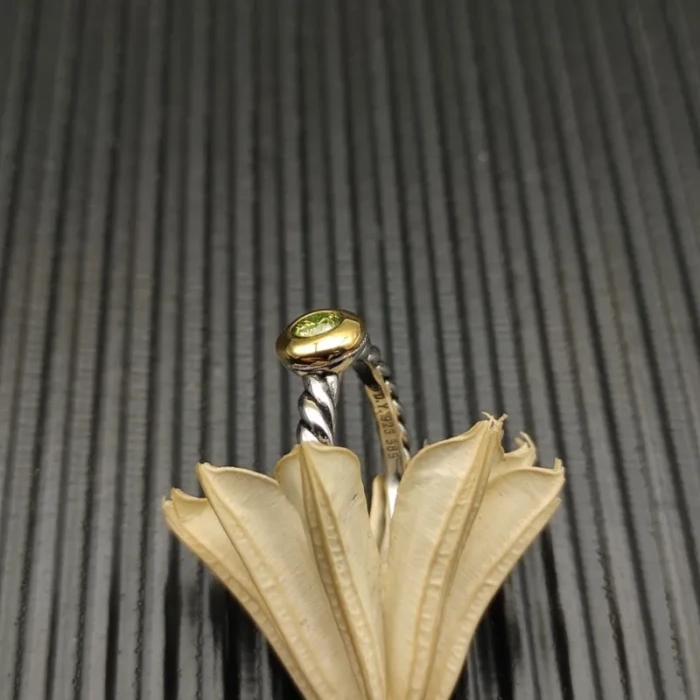 David Yurman Gold and Silver 2.8mm Petite Cable Green Pavé Diamond Ring