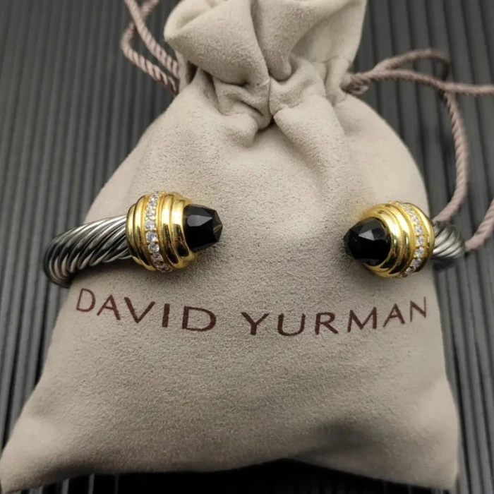 David Yurman 7mm Gold Black Diamond Head Gemstone Bracelet, Fits Wrist Sizes 16–20cm