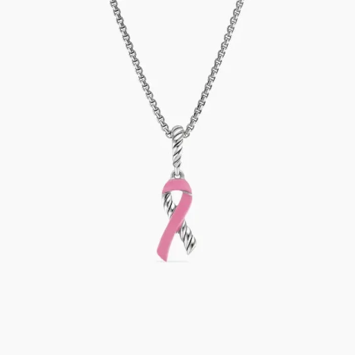 David Yurman Cable Twist Ribbon Pink Ceramic Pendant Necklace, Pendant Size 24.4 x 6.7mm, 1.5mm Chain, Length 45cm + 5cm
