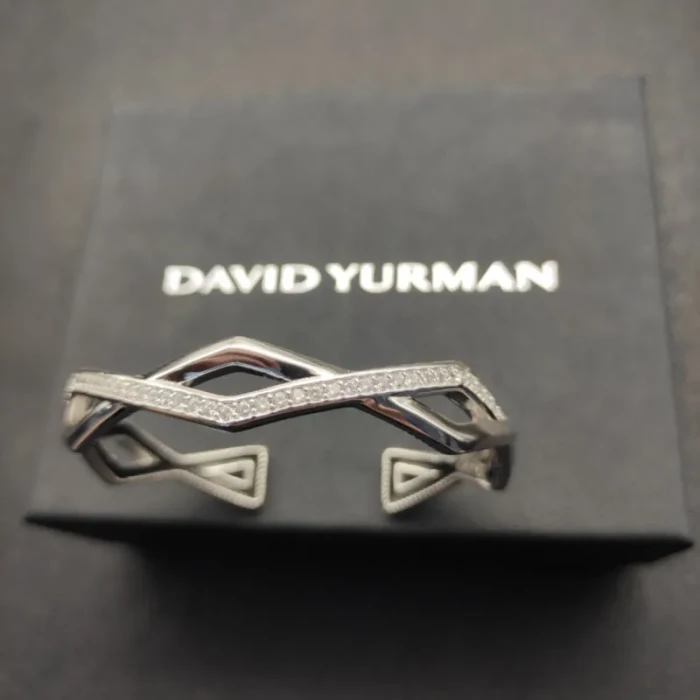 David Yurman Silver Two-Row Cuff Bracelet 13mm, Fits Wrist Size 16cm - 20cm